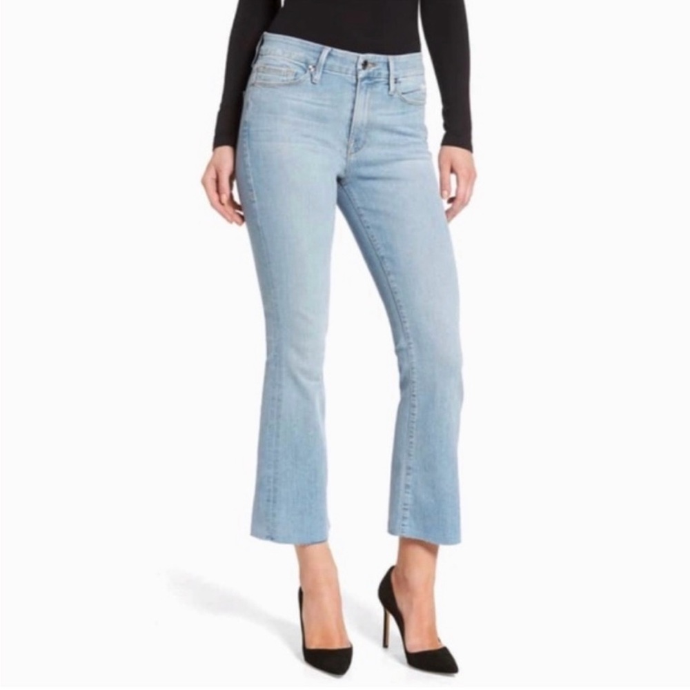 Good American Crop Raw Edge Bootcut Jeans Size 24